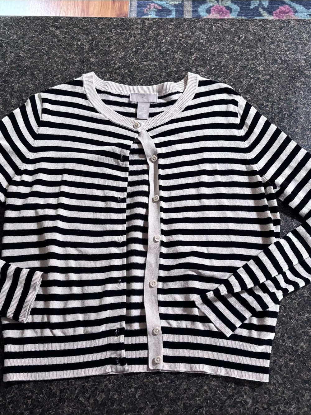 H&M Black and White Striped Button-Front Cardigan